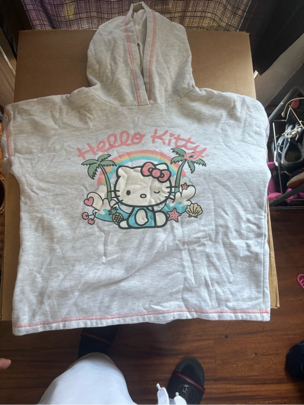 Hello Kitty Light Gray Hooded Sweatshirt with Pastel Graphic